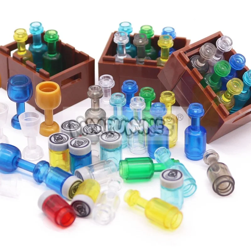 MARUMINE 87PCS MOC Klocki konstrukcyjne Akcesoria Butelka wina Szklane napoje Drewniane pudełko Widok ulicy Miasto Bar Pirat DIY Model klocków