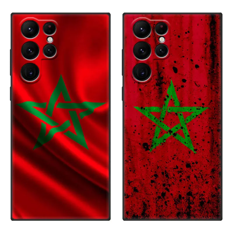 Morocco Flag Cartoon Cover Black Phone Case For Samsung Galaxy S24 Ultra S23 Plus S21 FE S22 Ultra S20 FE S10E S10 Lite S9 Plus