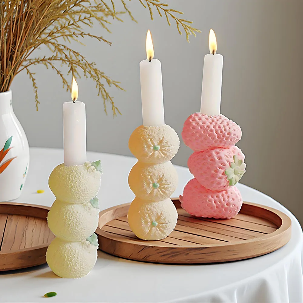 

2/3 Layers Strawberry Grape Candle Holder Silicone Molds DIY Decoration Aromatherapy Candlestick Gypsum Plaster Cement Mold