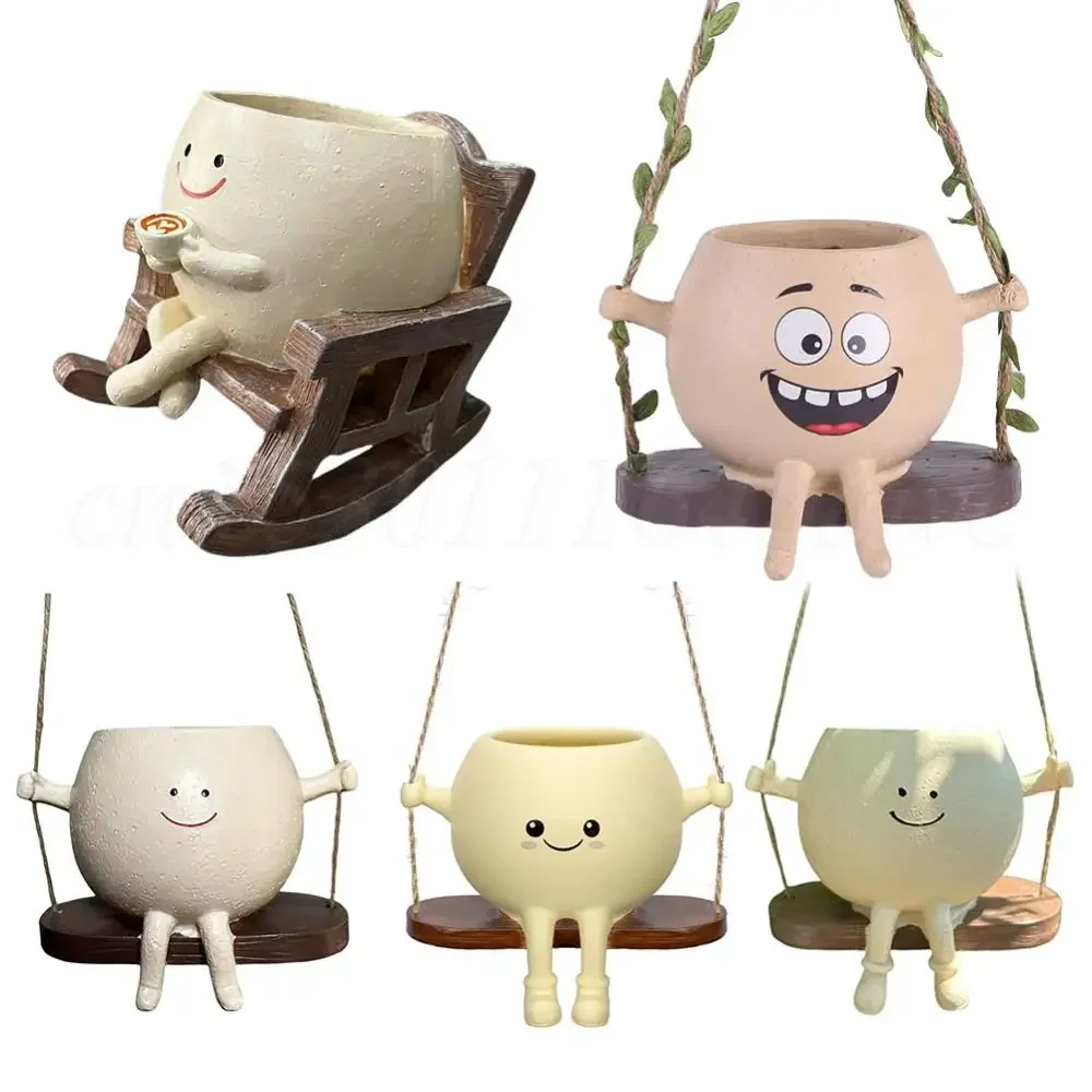 كرسي هزاز زارع زهور من الراتنج ، ابتسامة وجه ، وعاء عصاري ، مستلزمات حدائق ، جديد #1