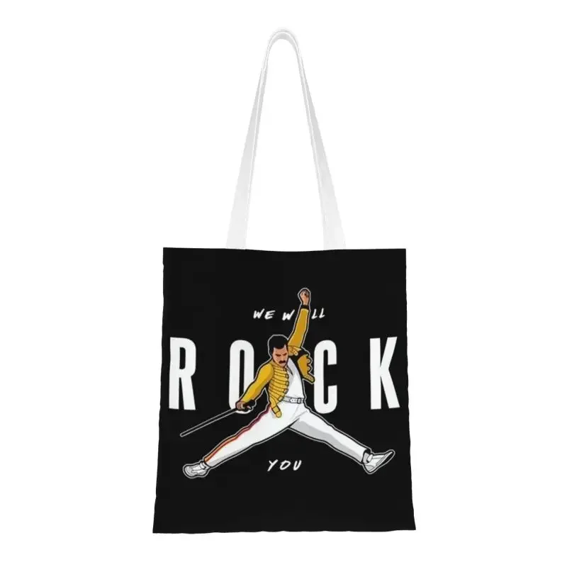 Reusable Freddie Mercury British Singer Shopping Bag Women Shoulder Canvas Tote Bag Durable Rock Band Groceries Shopper Bags