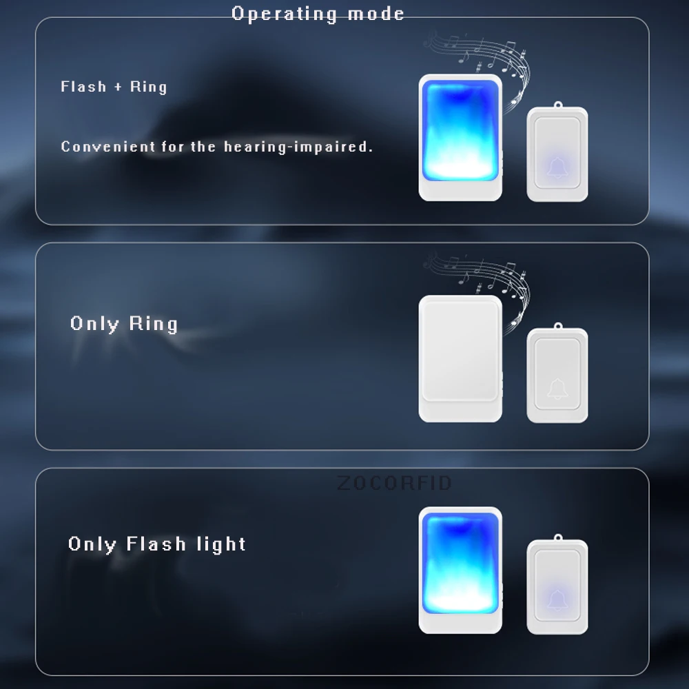 Timbre de puerta inalámbrico con luz Flash, timbre de música, 7 colores, adecuado para sordos/personas con problemas de audición, M usic, se puede cambiar