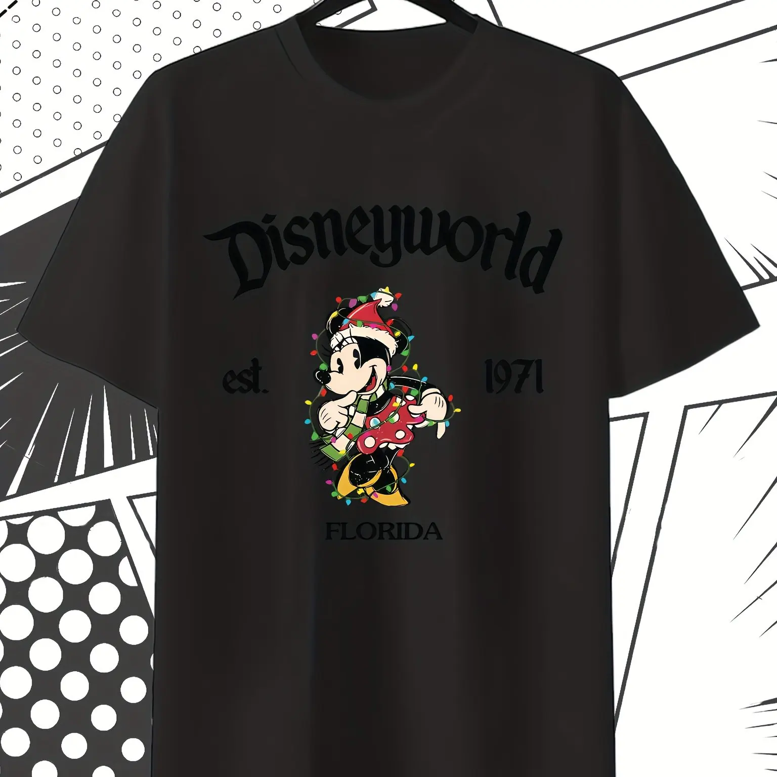 

Disney Mickey and Minnie Christmas T-shirt - Epcot Florida Pattern, Soft and Breathable Fabric, Casual Vacation Daily Round Neck