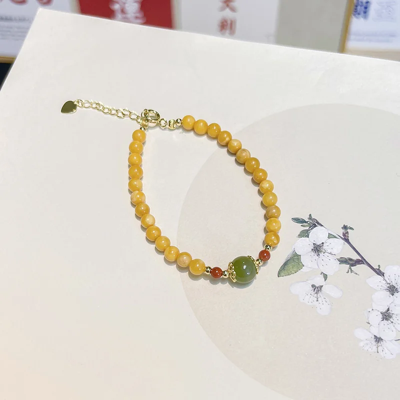 Qiao En diseño de estilo nacional pulsera de cera Natural pulsera de Jade de cera temperamento antiguo Han accesorios de ropa