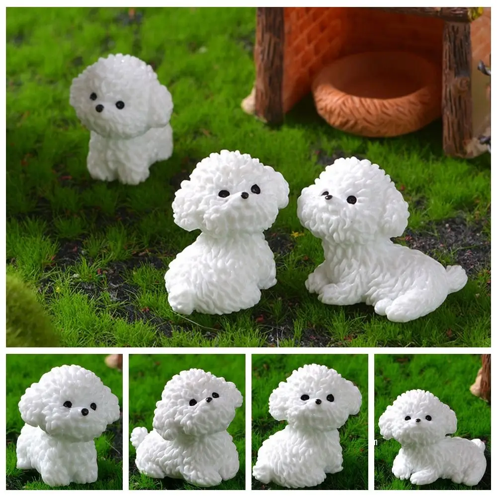 Waterproof Cute White Dog Statue Creative Realistic Handmade Resin Dog Statue Cartoon Resin Cartoon Dog Ornaments Garden