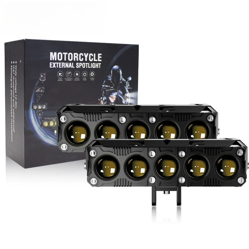 Motorcycle spotlights yellow and white two-color LED far and near light high-power motorcycle modified headlights
