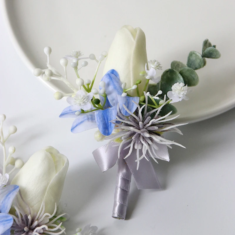 GT Lụa Corsages Boutonnieres Trang Trí Đám Cưới Hôn Nhân Hoa Hồng Cổ Tay Xòe Pin Boutonniere Hoa Cho Khách Oải Hương