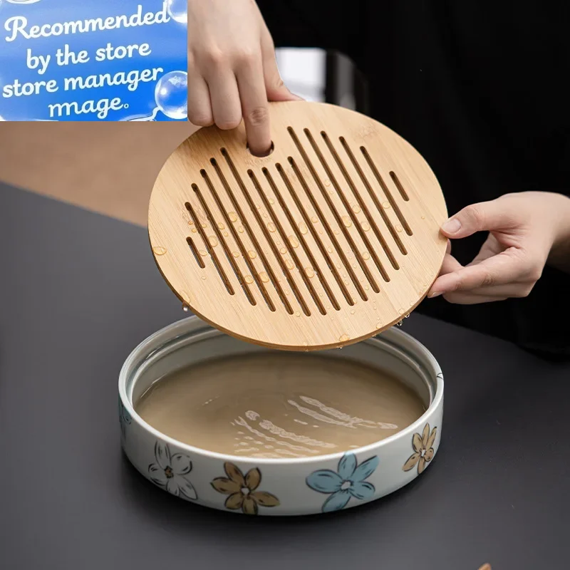 

Underglaze Japanese Cherry Blossom Bamboo Tea Table Ice Gray Manhua Ceramic Tea Tray Kung Fu Tea Set Service Tray