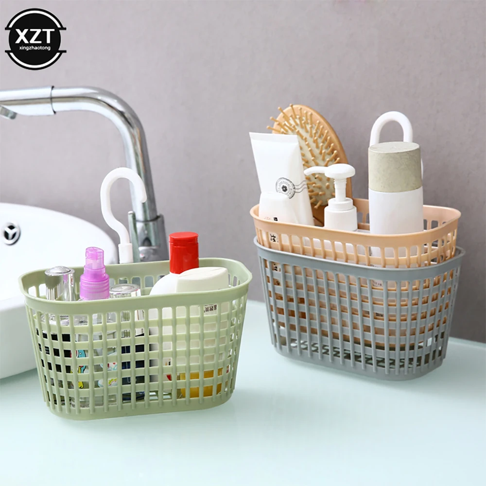 Plastic Sundries Hanging Draining Basket Storage Sink Storage Bag Sink Holder Soap Holder with Hook Kitchen Bathroom Organizer