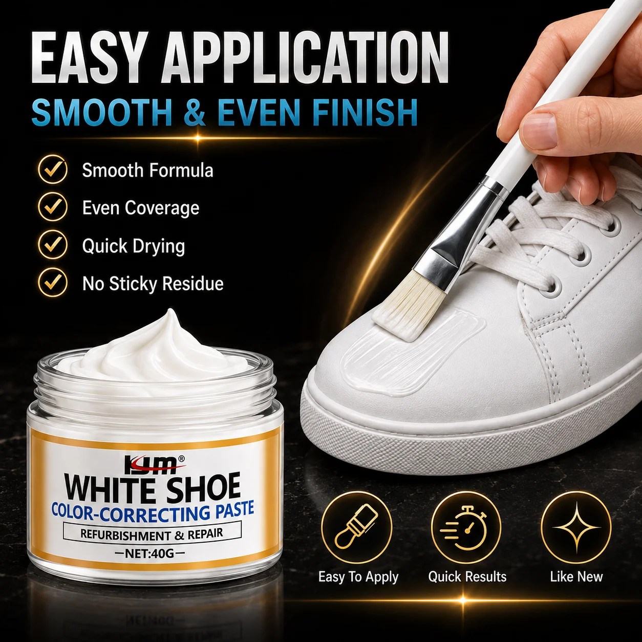 KJM White Shoe Renovation Paste Sneaker Leather Touch Up Cream Scratch Scuff Cover For Boots Handbags Sofa Car Seats 40g