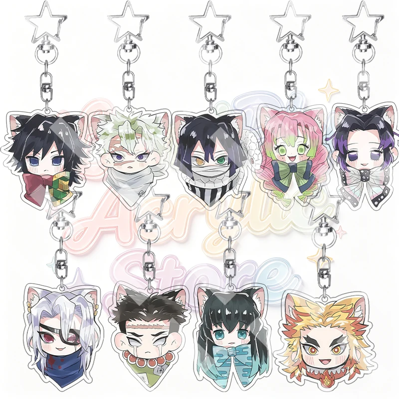 Cartoon Demon Slayer Tomioka Giyuu Kanroji Mitsuri Kochou Shinobu Acrylic Keychain Anime Character Bag Pendant Ornament Gifts