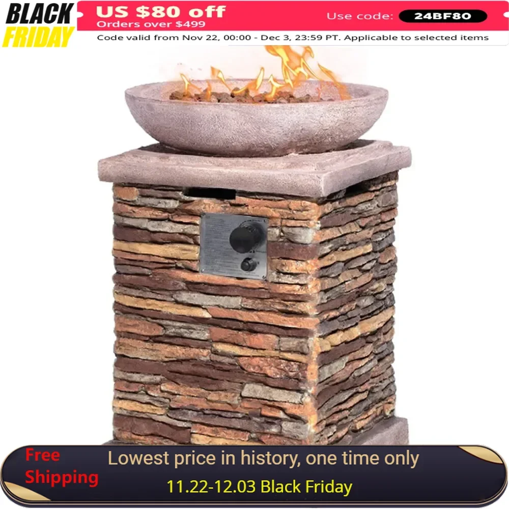 Fire Pit Table with Lava Rocks, Waterproof Cover, 40,000 BTU, Outdoor  Propane Gas Fire Pit Table