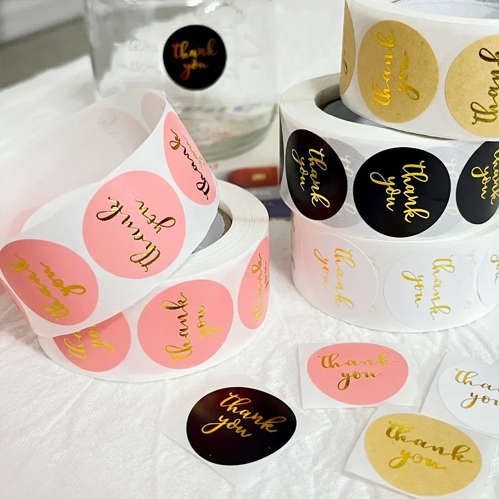 500PCs 25mm Thank You Stickers Gold Pink Black Kraft Paper Sticker for Baking Wedding Decor Birthday Party Gift Sealing Sticker