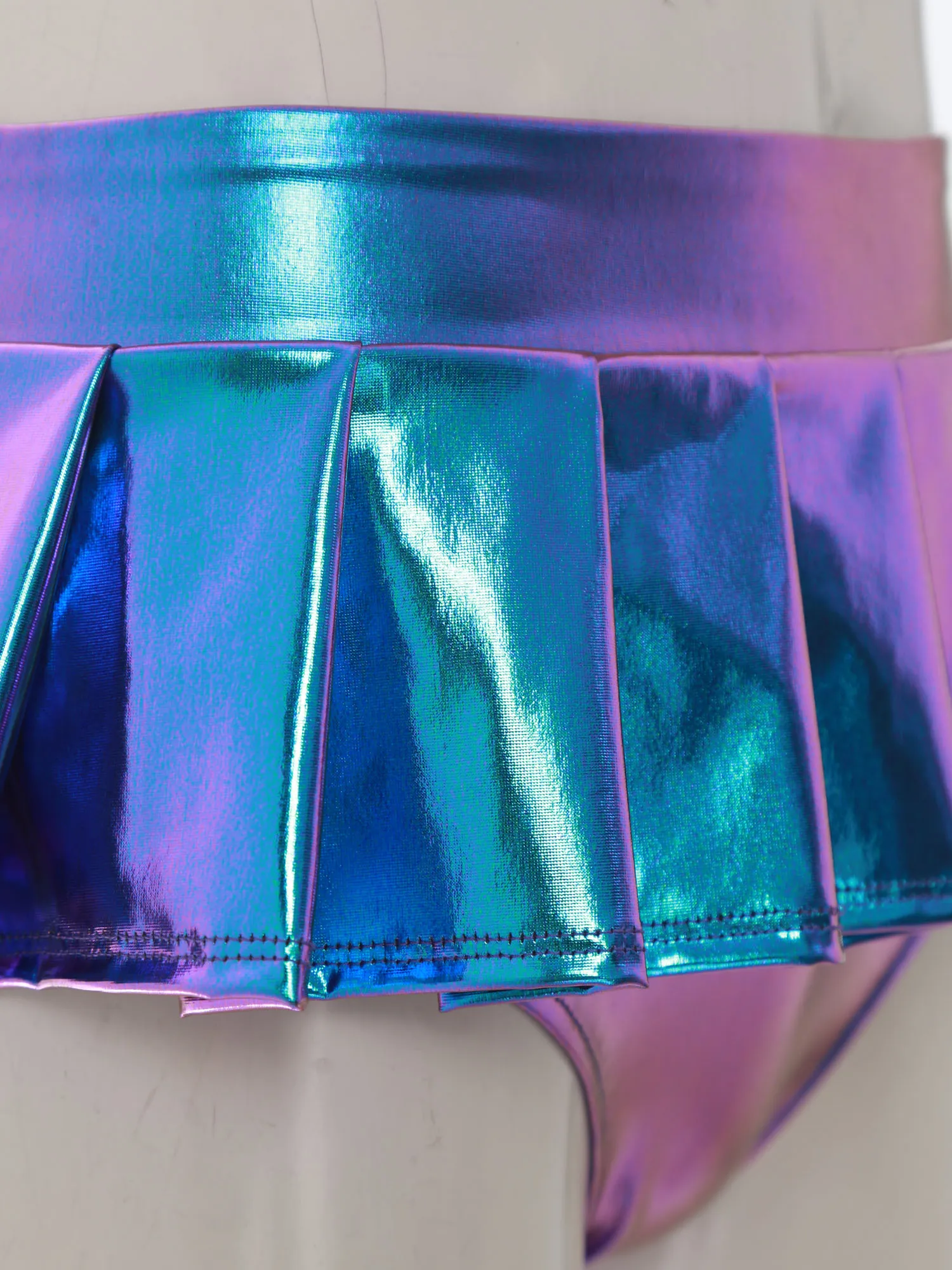 

Women's Metallic Shiny Mini Skirt Pleated Hem for Rave Party Dancewear