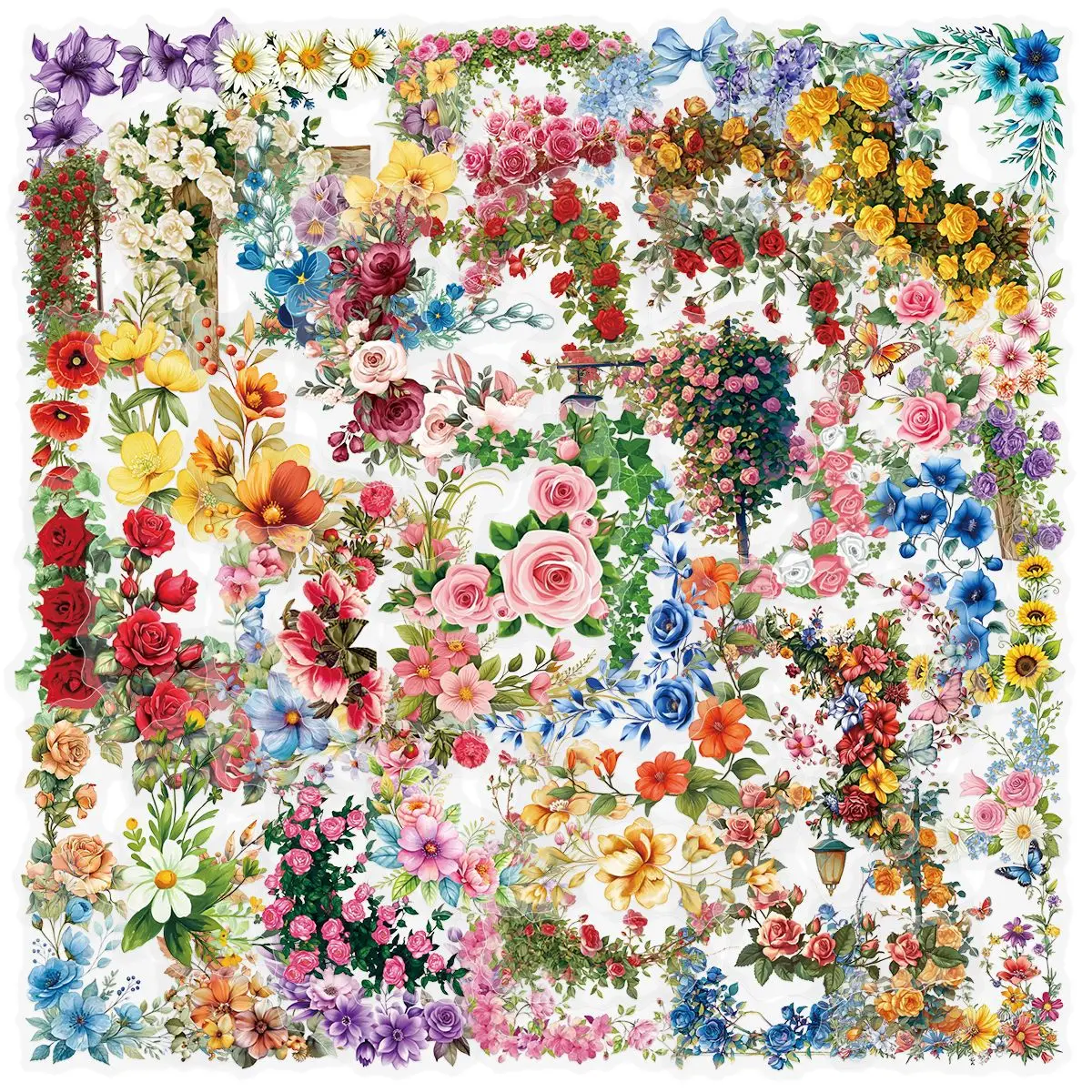 50 Stück Blumen-Aufkleber, Kreative PET Transparente Wasserfeste Sticker für Tagebuch, Laptop, Handyhülle, Geschenk