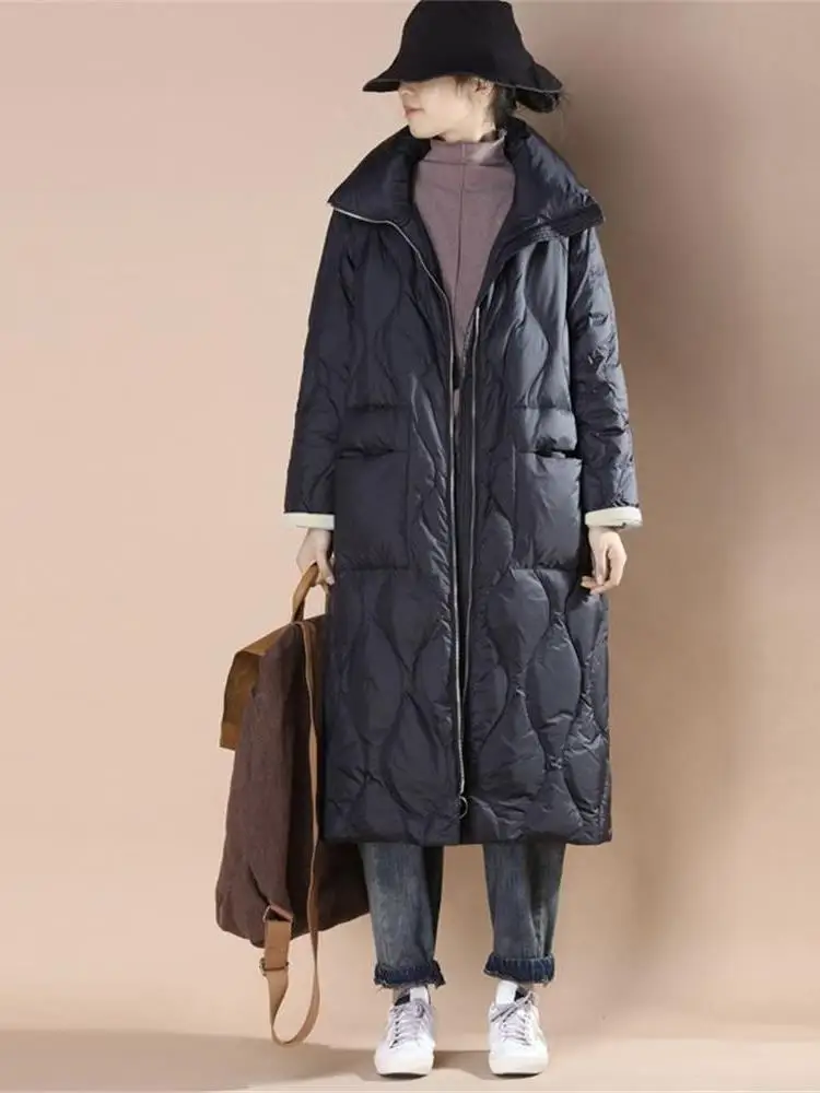 

Large Size Du down Jaet Women's Long Over-Knee High Collar Premium Feel Not Slimming Warm Casual Sle White Du Feather