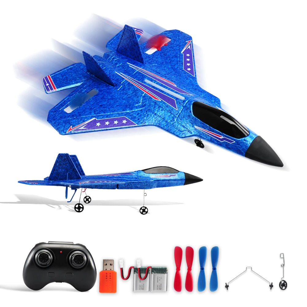 RC Flugzeug 2.4G 2CH F22 Raptor Ferngesteuertes Schaumstoff-Flugzeug mit LED-Lichtern RC Segelflugzeug Handwurf-Flugzeug Spielzeug Geschenke für Kinder
