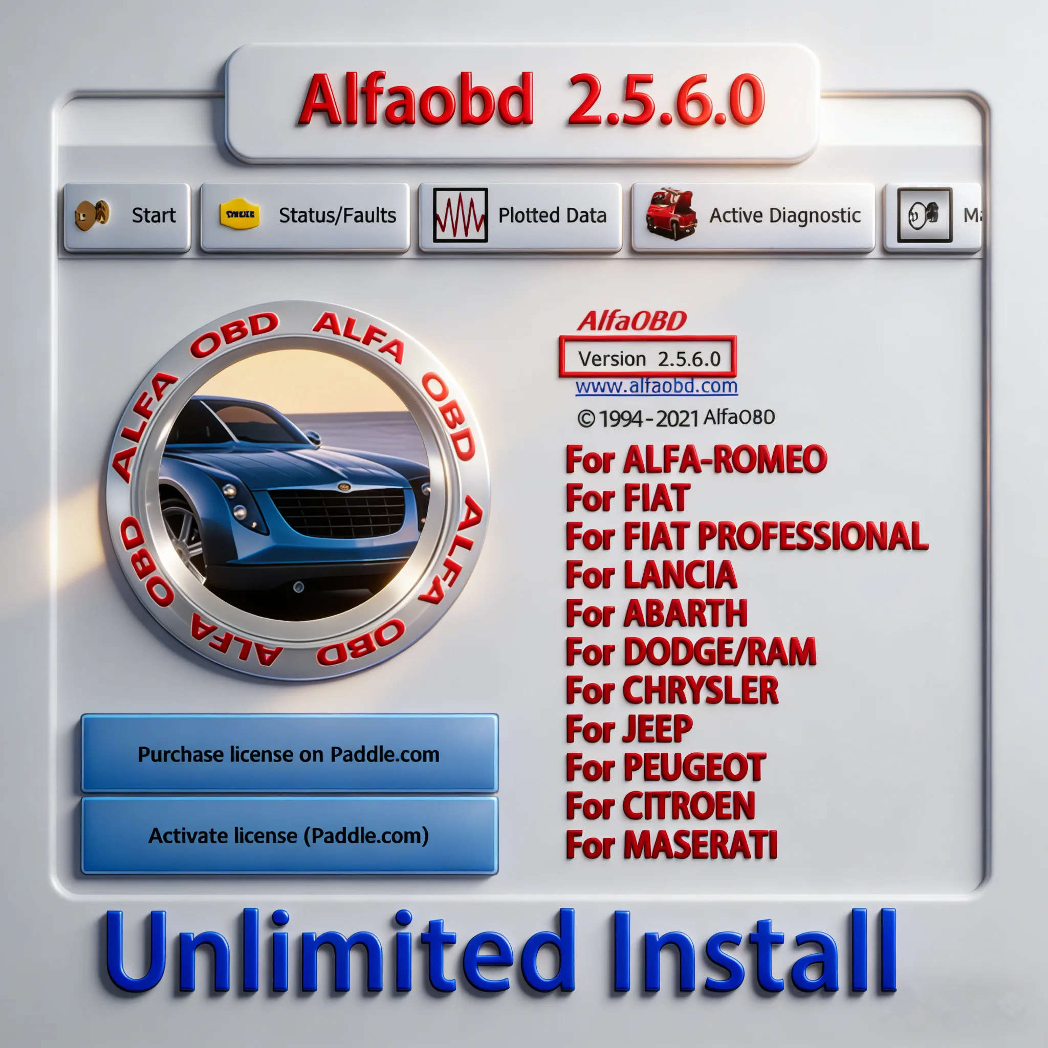

Hot AlfaOBDv 2.5.6.0 For Windows Full Licensed-Diagnosis FOR Alfa Fiat Lancia Abarth Dodge RAM Chrysler Jeep Peugeot Citroën