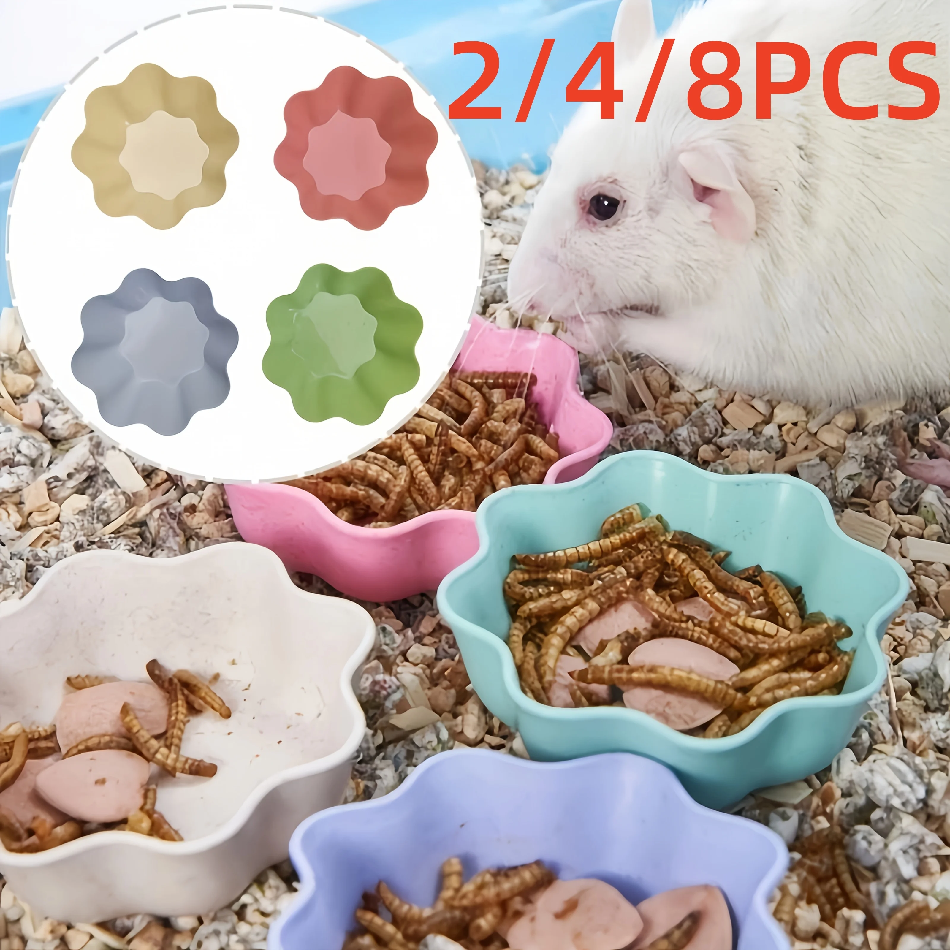 2/4/8pcs Flower-Shaped Small Pet Bowl Set Hamster Rice Bowl Feeding Drinking Mini Pet Bowl Small Pet Supplies Lightweight Bowl