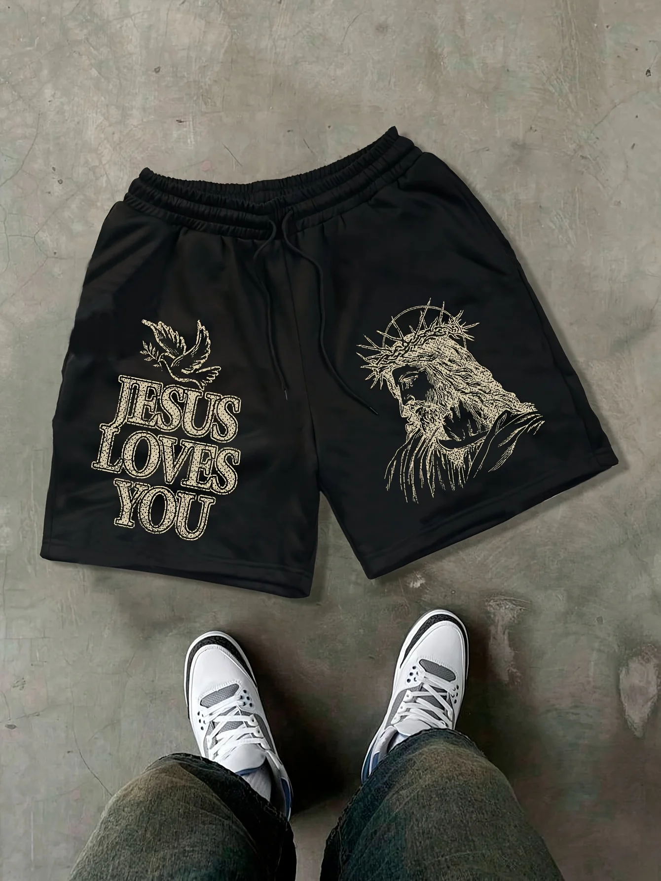 

2026 Men's Summer Casual Loose Shorts with Jesus Pattern Shorts, Suitable for Playing Ball, Sports and Fitness, and Daily Wear