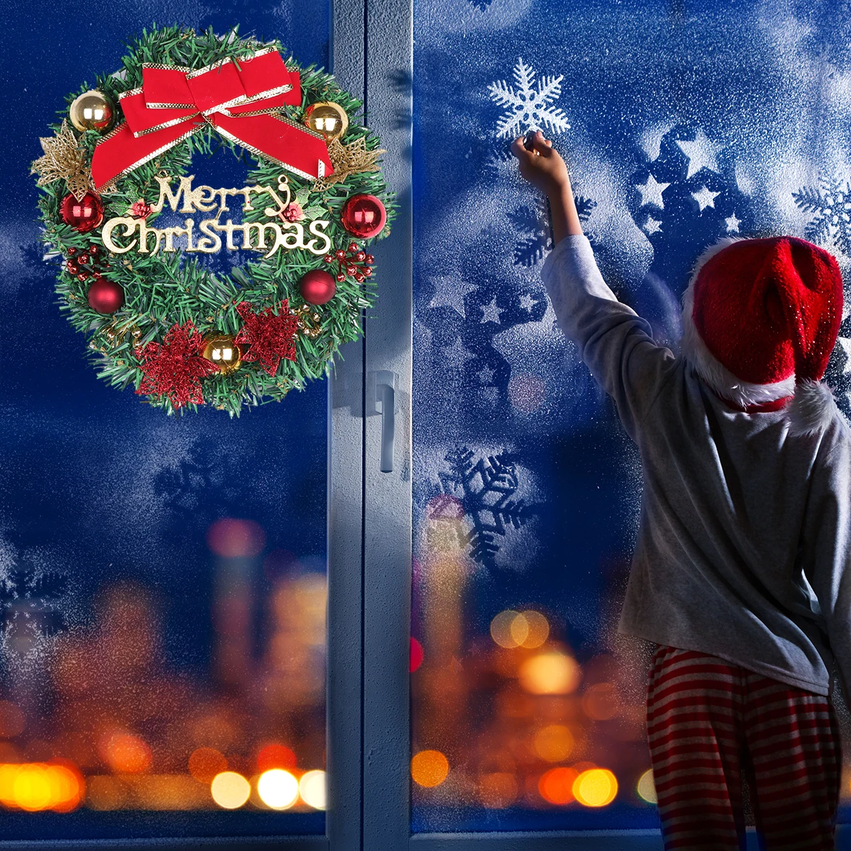 

Christmas Wreath Decor Xmas Ball Rattan Hoop Door Hanging Home Fall Thanksgiving Plastic Cloth Indoor Outdoor