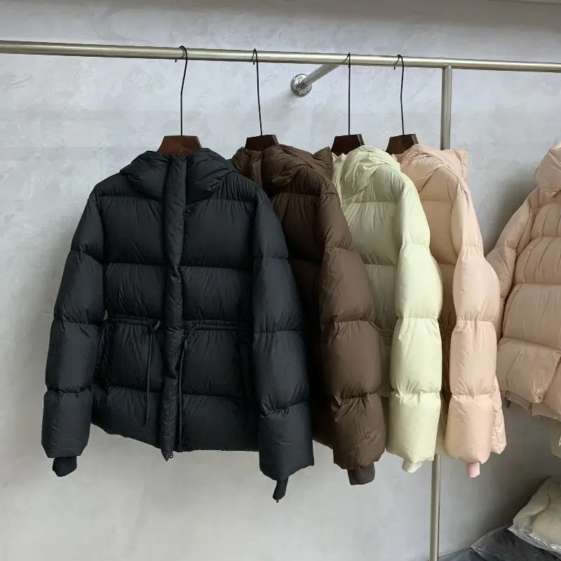 Damska kurtka z kapturem, ocieplana bawełną, z paskiem, model Sli Bread Sle, zimowa odzież wierzchnia, dopasowany krój, styl dojazdowy do pracy.