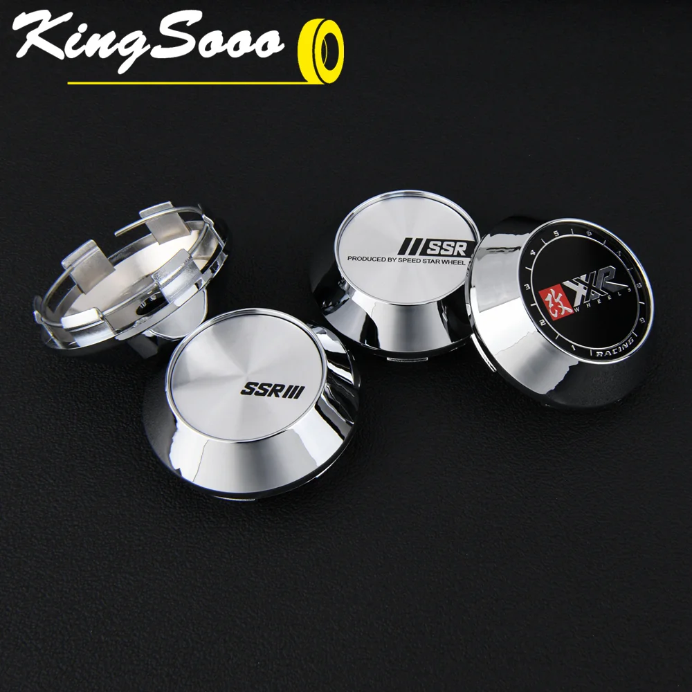 4PCS JDM SSR Center Cap Sport Rim 62mm Clip XXR Emblem Sticker Wheel Cover Caps Hub Cap Black & Silver