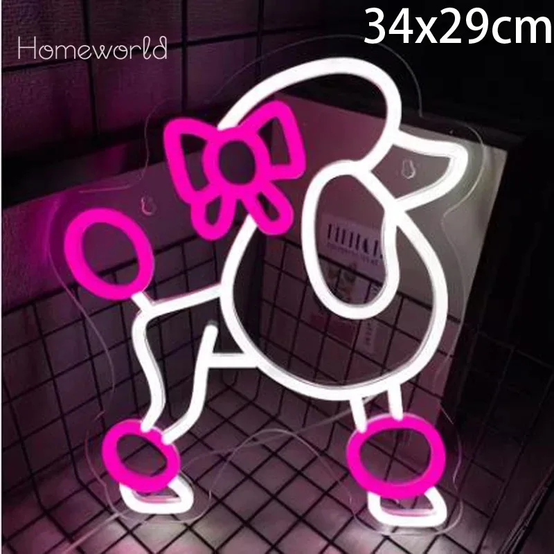 Cute Poodle Dog Neon Lights Animal Neon Sign for Bedroom Pet Shop Art Wall Decoration Pink Neon Light Birthday Gift