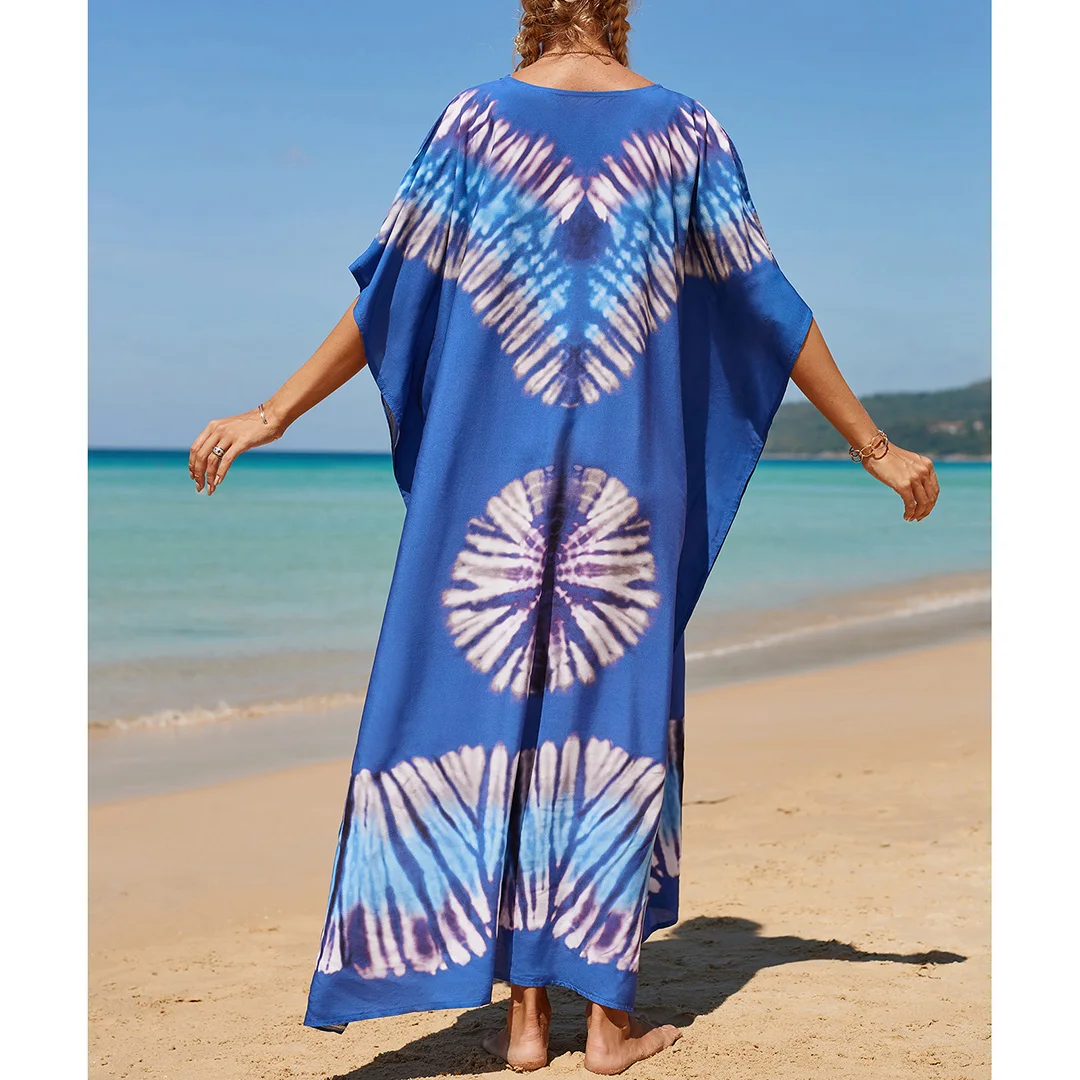 2026 Neues Buntes Kaftan-Tunika Strandkleid Strandmode Strandüberwurf Locker Sitzendes Maxikleid für Damen V4428 – Detail 39