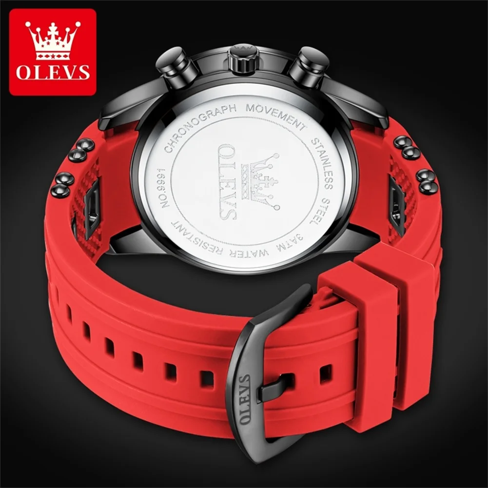 OELVS 9991 Mens Chronograph Quartz Watch Silicone Strap Waterproof Luminous Sport Clock Fashion Wristwatch for Man