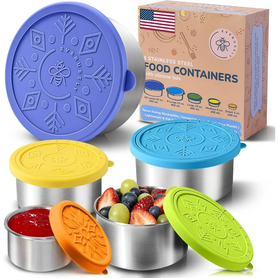 

Everusely Stainless Steel Containers with Lids Set of 5 Summer Collection Leakproof Stainless Steel Food Containers for Picnics