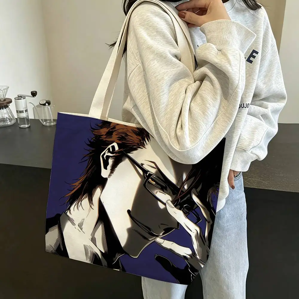 Cool Anime B-BLEACH A-Aizen S-Sousuke Large Capacity Cotton Polyester Zipper Tote Bag Daily Shopping Shoulder Handbag