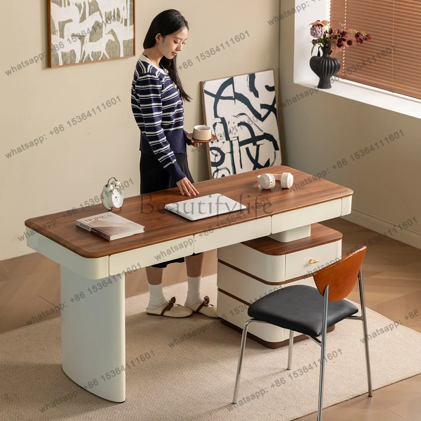 

yj58 Medieval style desk home Italian cream style solid wood slate office desk