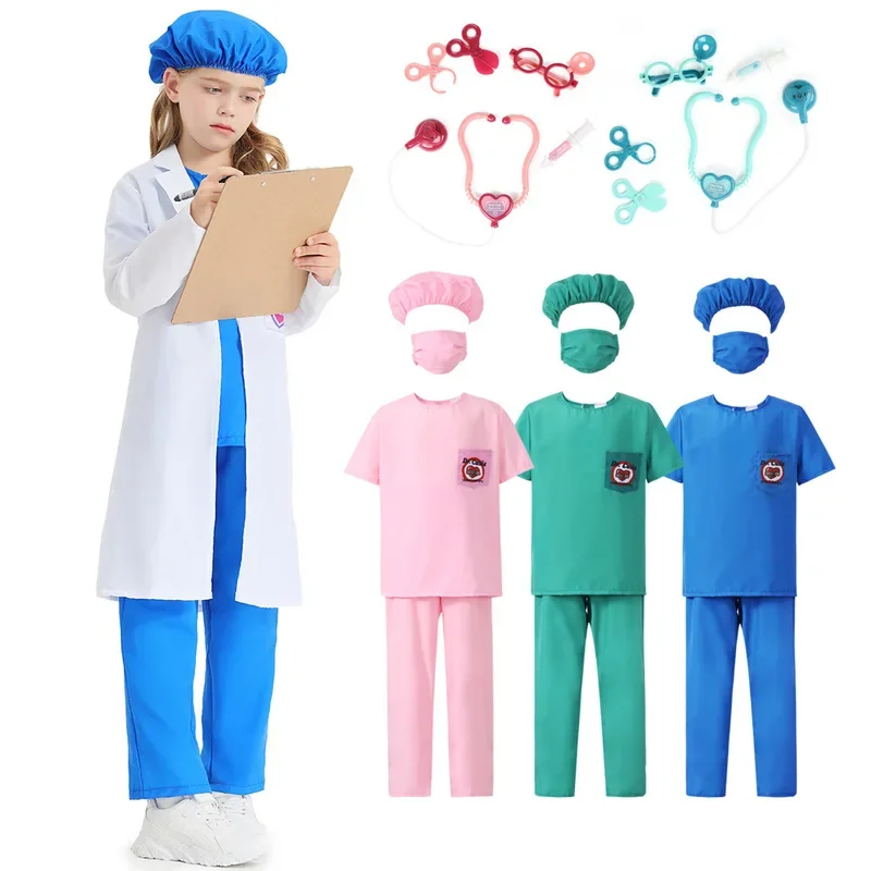 Children Surgeon Doctor Costumes Medical PhD Uniform Suits Coat for Boys Girls Halloween Carnival Doctor Role Play Clothes Suits