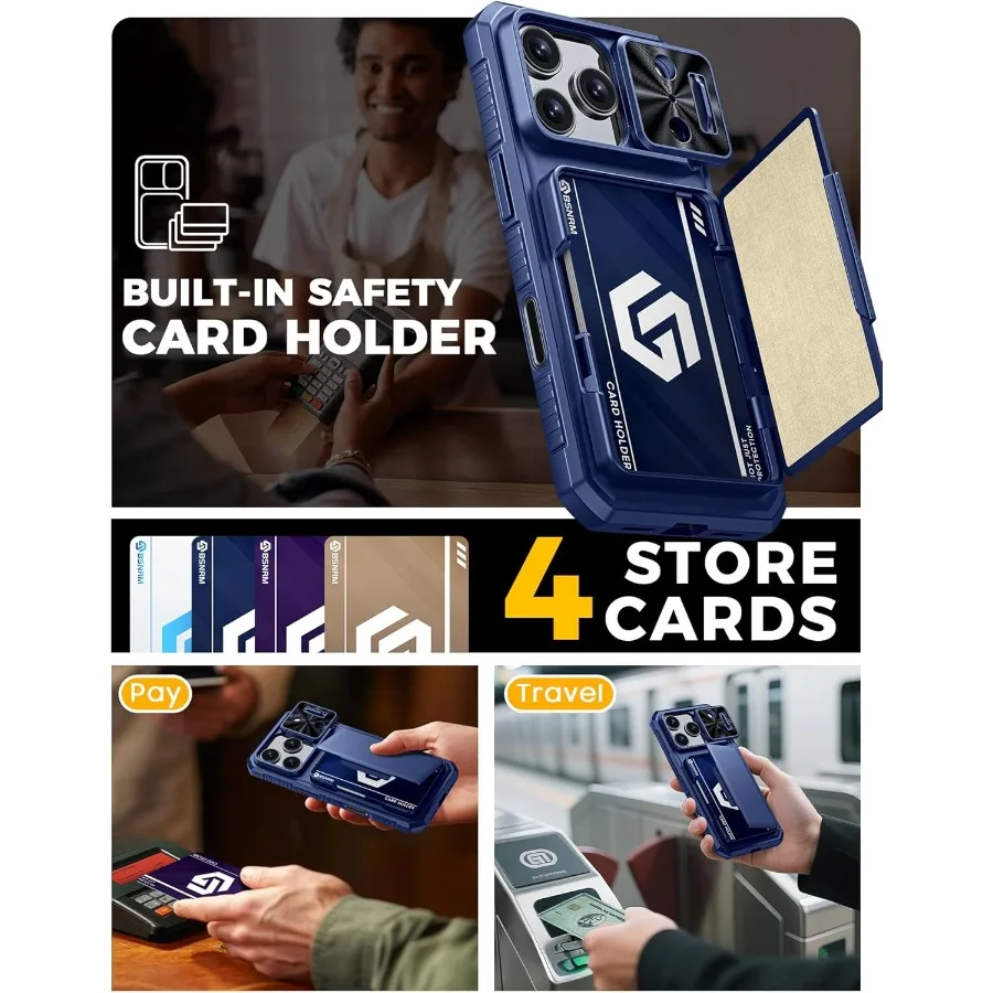 حافظة هاتف من السيليكون المتين المقاوم للصدمات لهاتف iPhone 17 Pro مع حامل بطاقة حجب RFID مدمج 4-5 بطاقات للتحكم في الكاميرا B #4