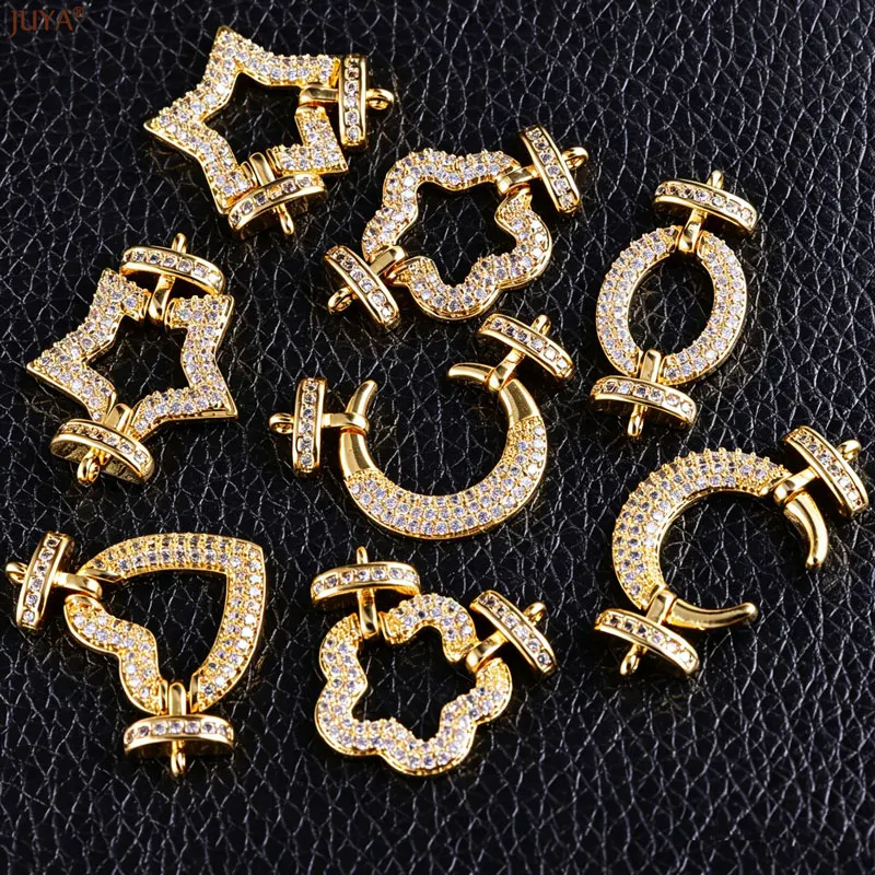 JUYA New Copper Zircon Moon Star Connectors Charms For Jewelry Making DIY Trendy Necklaces Bracelets Supplies Accessories