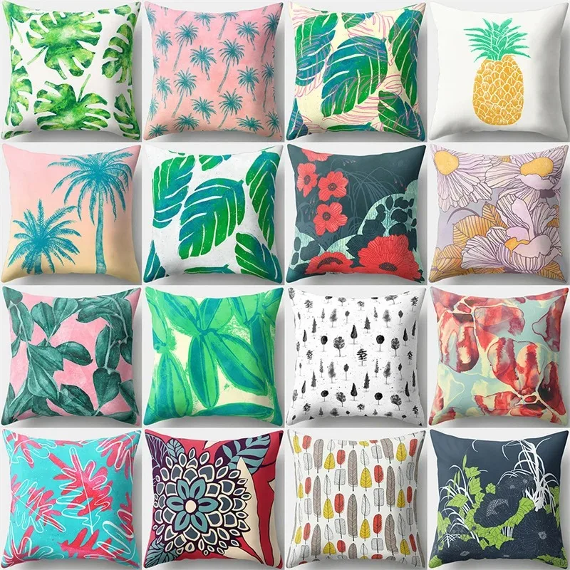 

Office Living Room Home Pillowcase Green Leaf Coconut Tree Pattern Pillowcase Car Ornaments