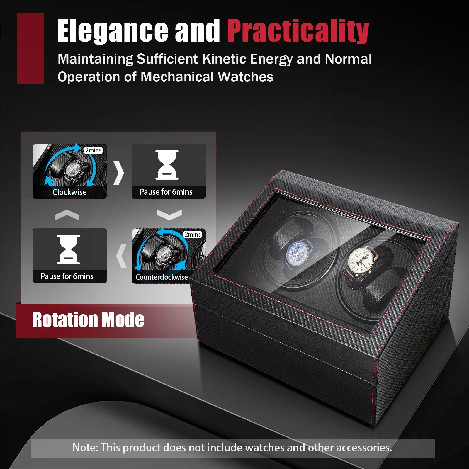 

Self-Winding 4+6 Automatic Watch Winder Box, Rotation Storage & Display Case