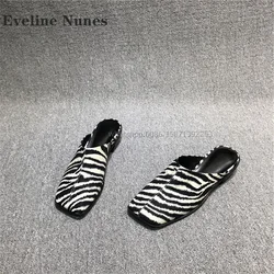 Zebra Pattern Slip On Mules Square Toe Chunky Heels Slingback Patchwork Women Slides Sexy Casual Party Shoes 2024 Newest Trend