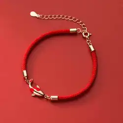 La Monada 16+5cm 925 Sterling Silver Red Rope Bracelets Carp Red Thread Line String Jewelry Bracelets For Women Student Girls