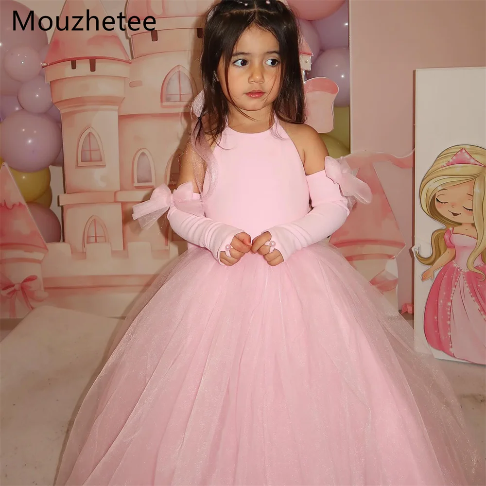

Mouzhetee A-Line Pink Princess Bow Flowers Girl Dresses Wedding Party Dress for Kids Flowers Girls Prom Gowns Custom Made