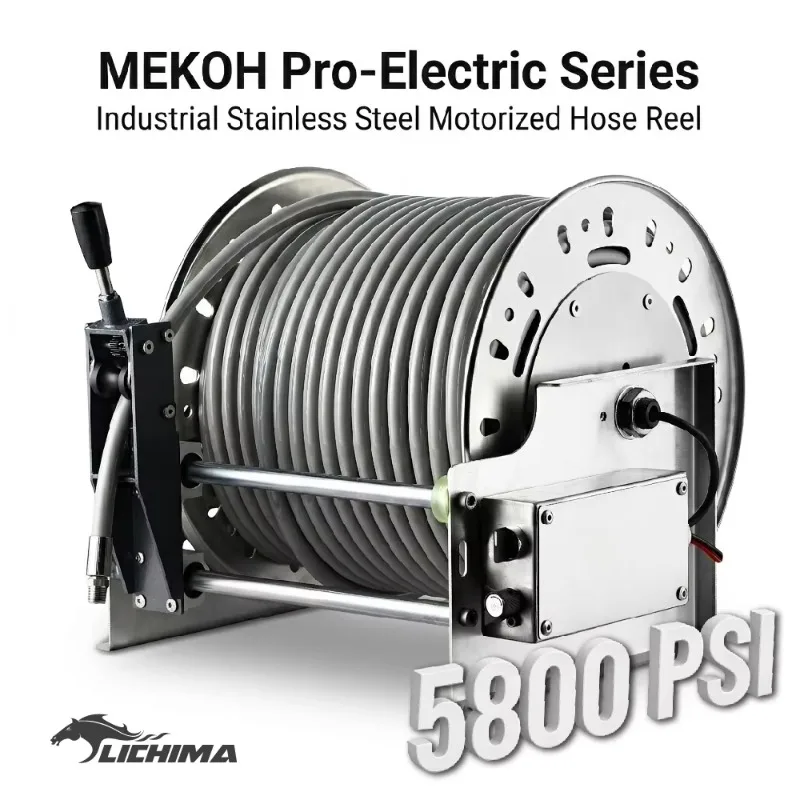 LICHIMA 5800PSI 304 Stainless Steel Automatic Leveling High Pressure Hose Reel For Sewer Jetting Truck