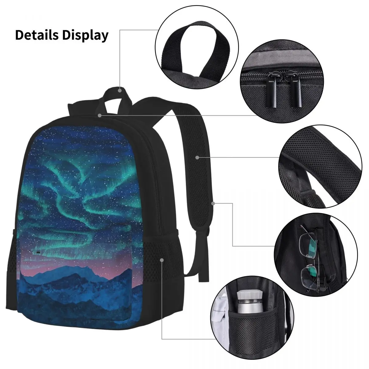 

Aurora Borealis Over Mountain Backpacks Boys Girls Bookbag Children School Bags Kids Rucksack Lunch Bag Pen Bag Three-Piece Set