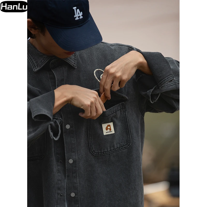 Men's Autumn/Winter New Denim Jacket Gothic Streetwear Coat American Hip Hop Coat Long Sleeve Plus Size Men's Clothing