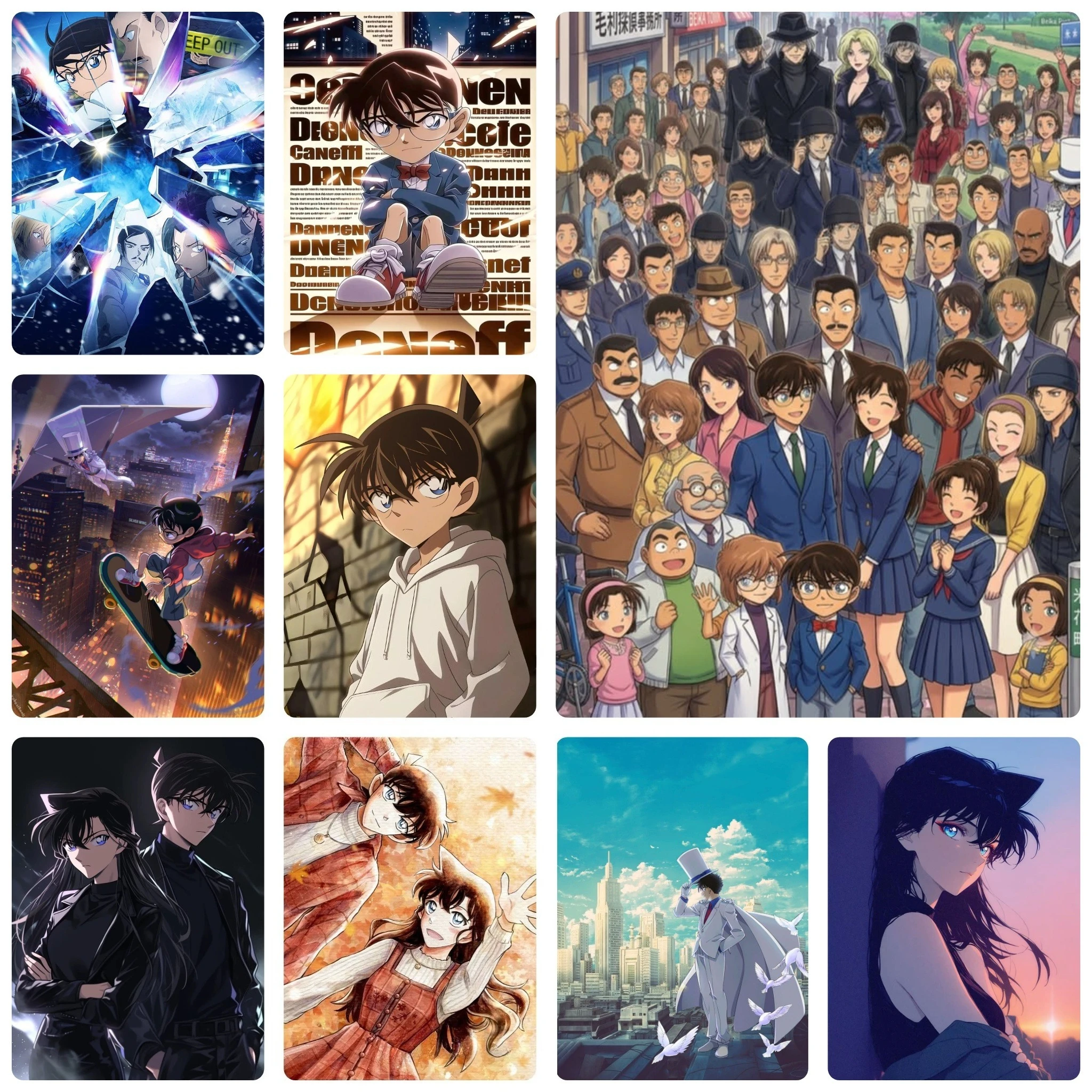 5D DIY Detective Conan Anime Diamond Painting, Cool Character Collage With Broken Glass Effect Home Wall Decor