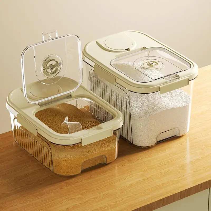 Rice Storage Box Rice Storage Container Magnetic Opening Non-Slip Transparent Dry Food Container Sealing Strip And Measuring Cup