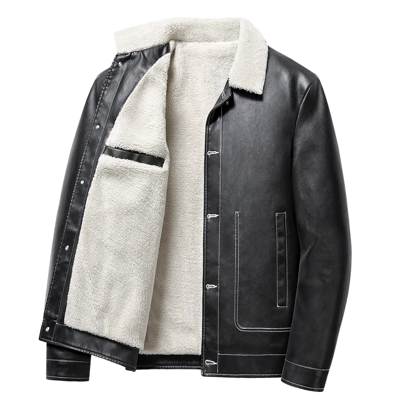 

Autumn Winter Fur Integrated Men's Natural Leather Jacket High Quality Men's Business Warm Leather Jacket Fur Collar Middle-aged