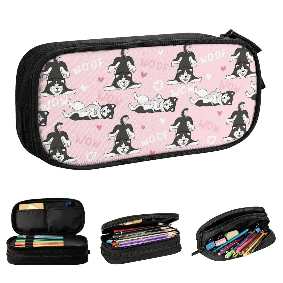 

Dogs Husky Pets On Pink Heart Pencil Cases Cute Cartoon Pencil Box Pen Box Big Capacity Bag School Supplies Gifts Stationery