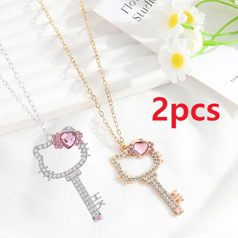 

Anime Sanrio HelloKittys Key Series Necklace Bestie's Festival Presents Delicate Diamond Pendant Elegant Female Clavicle Chain