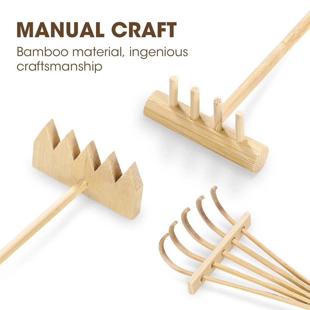 Juego de rastrillos alisadores de arena, Mini rastrillos de bambú para decoración de jardín Zen, meditación de escritorio, herramientas creativas de arte de arena, 4 Uds.